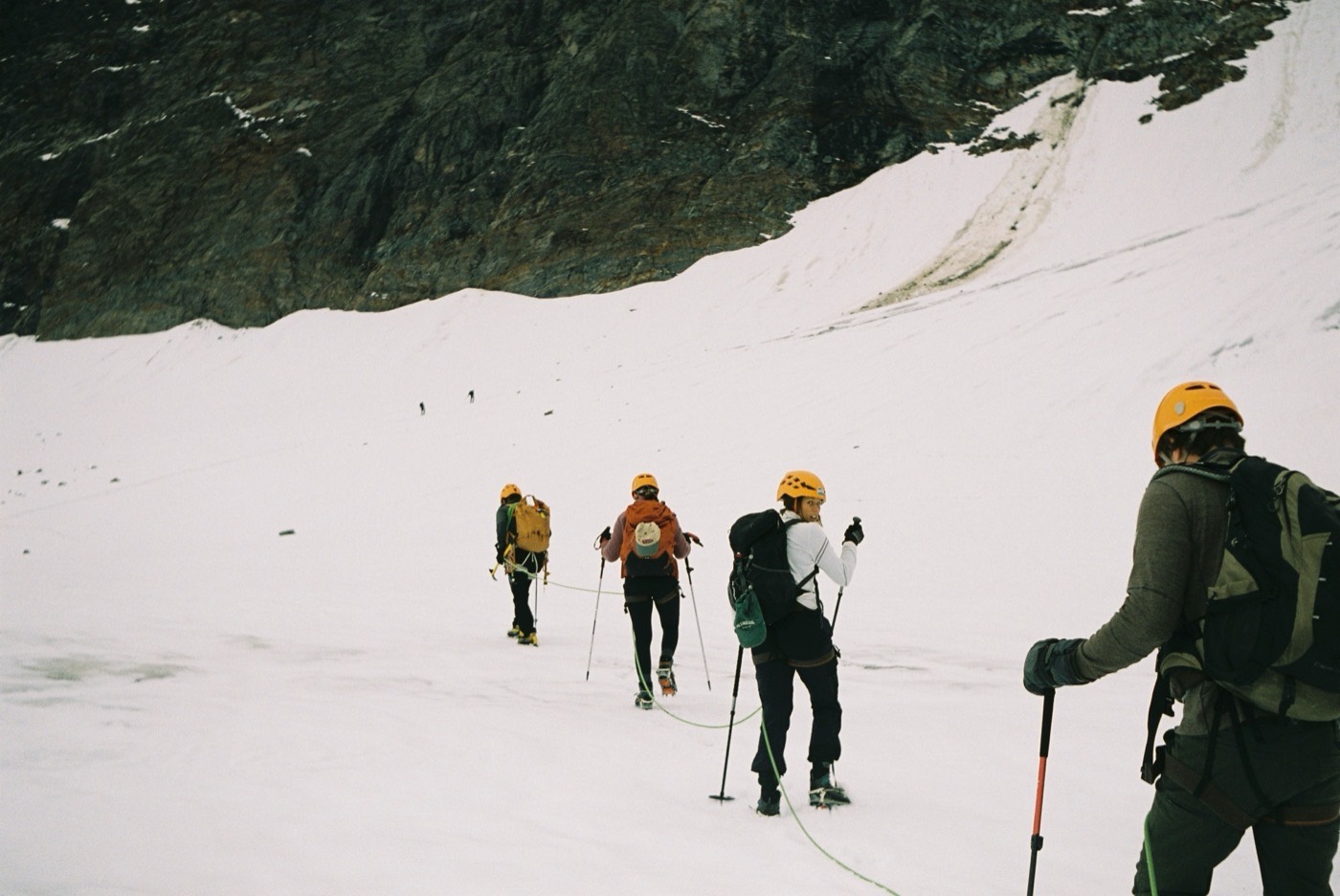 A rope team on the Piz Buin glacier, Vorarlberg, shot on 35mm film